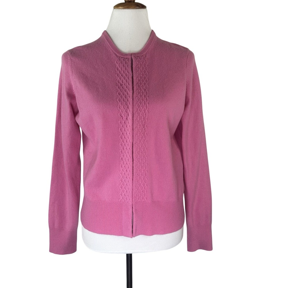 Talbots 100% Cashmere Long Sleeve Cardigan Sweater Pink Eye Hook Front Women's M
